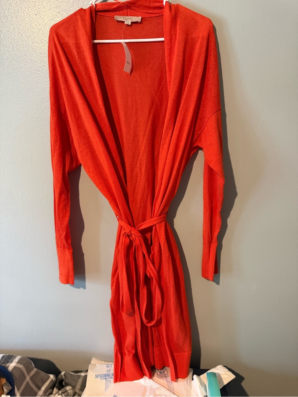 LOFT Orange Open-Front Long Cardigan - Picture 2 of 7